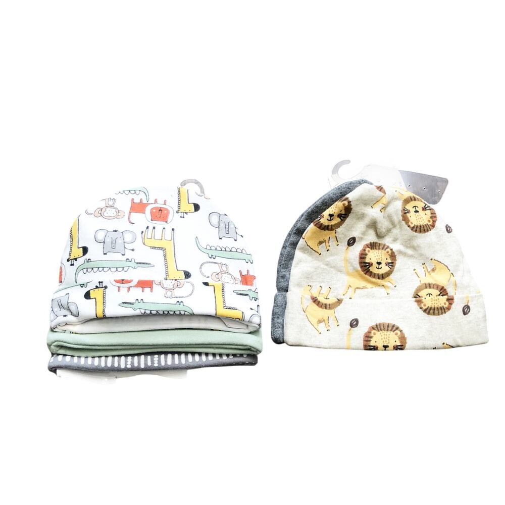 Infant/Newborn Animal Safari Cotton Lightweight Stetchy Cap Beanies- Lot of 5
